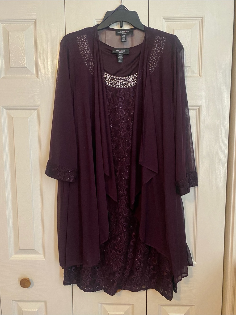 R&M Richard’s Embellished Plum Lace & Chiffon Dress Set size 18w